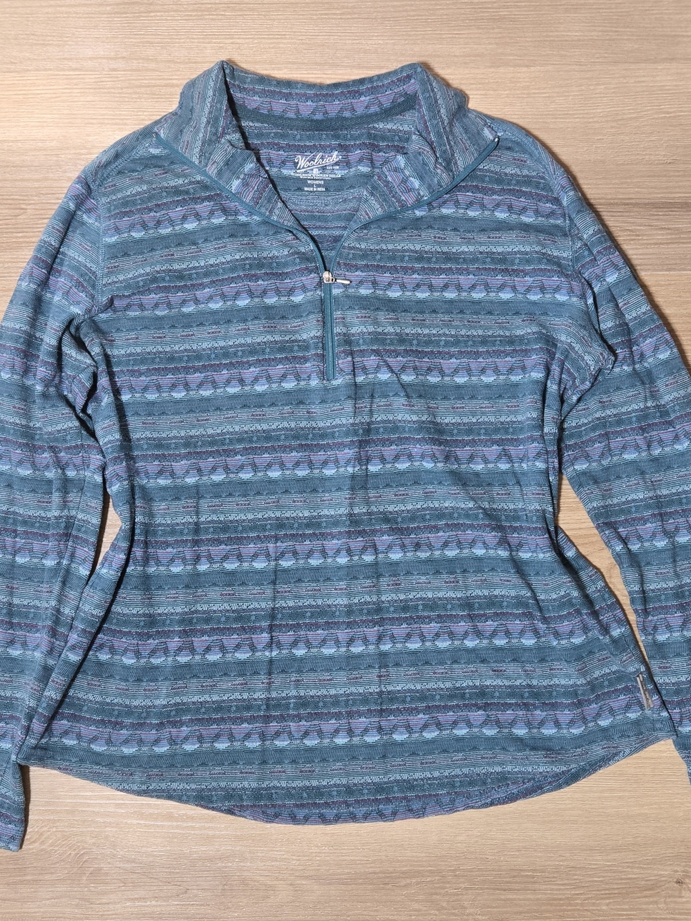 Y2k Woolrich Women's Teal Patterned Half-Zip Pullover